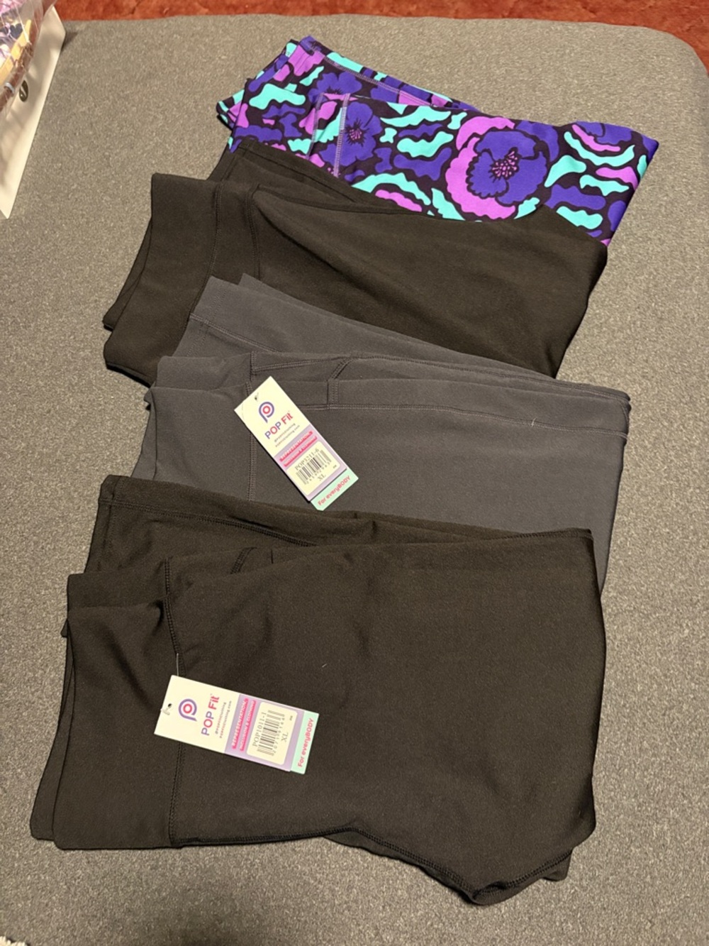 POP Fit Crop Black, Gray & Purple Floral Waistband Leggings